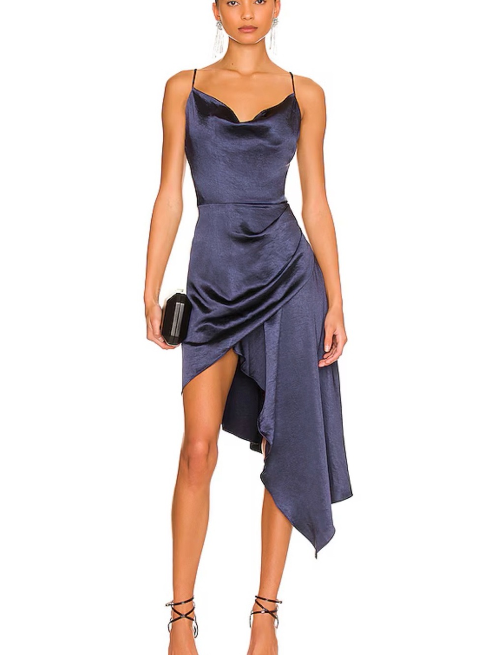 Elliatt Navy Asymmetric Cowl Slip Dress